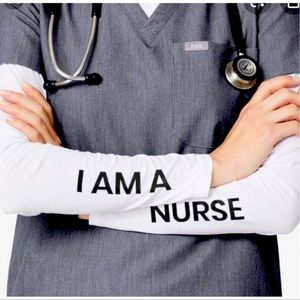 FIGS white Pima cotton “I AM A NURSE” layering undershirt